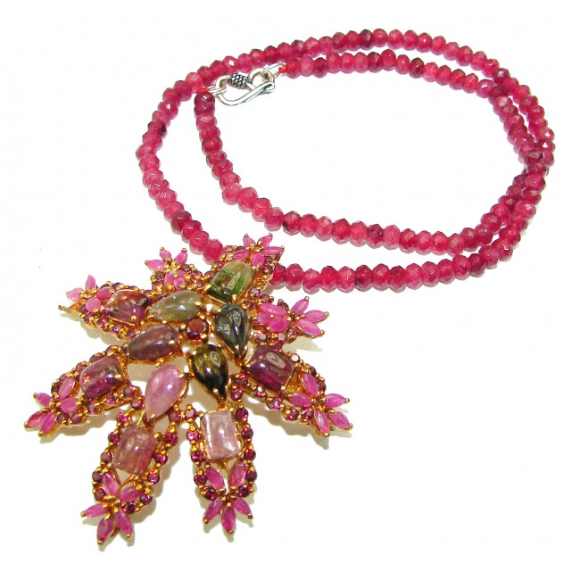 Luxurious authentic Brazilian Watermelon Tourmaline .925 Sterling Silver handcrafted necklace