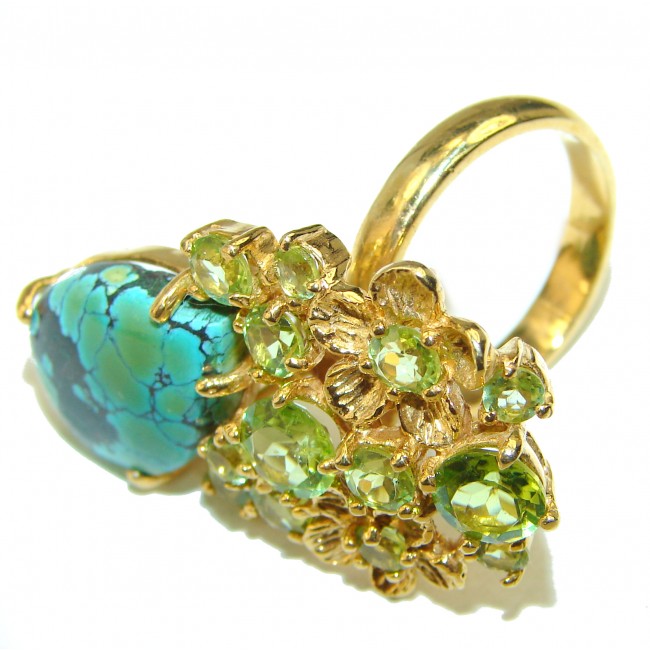 Authentic Turquoise 14K Gold over .925 Sterling Silver ring; s. 7 1/4