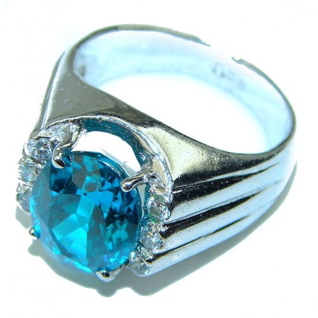 Authentic Swiss Blue Topaz .925 Sterling Silver handmade Ring size 8