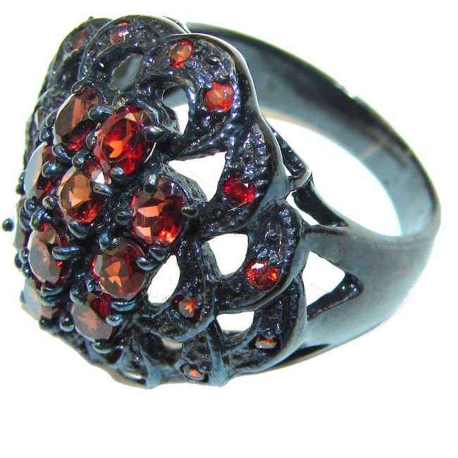 Red Abundance authentic Garnet black rhodium over .925 Sterling Silver Ring size 8 3/4