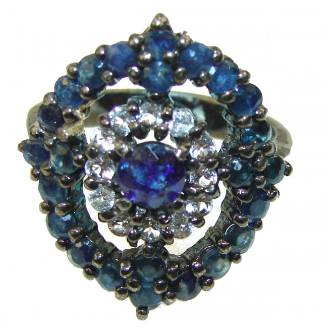 Incredible Beauty authentic Sapphire .925 Sterling Silver Ring size 8