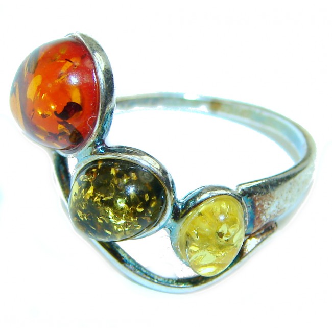 Beautiful Authentic Baltic Amber .925 Sterling Silver handcrafted ring; s. 7 1/2