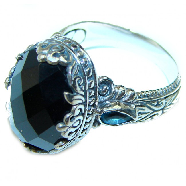 Huge Black Onyx .925 Sterling Silver handcrafted ring; s. 8