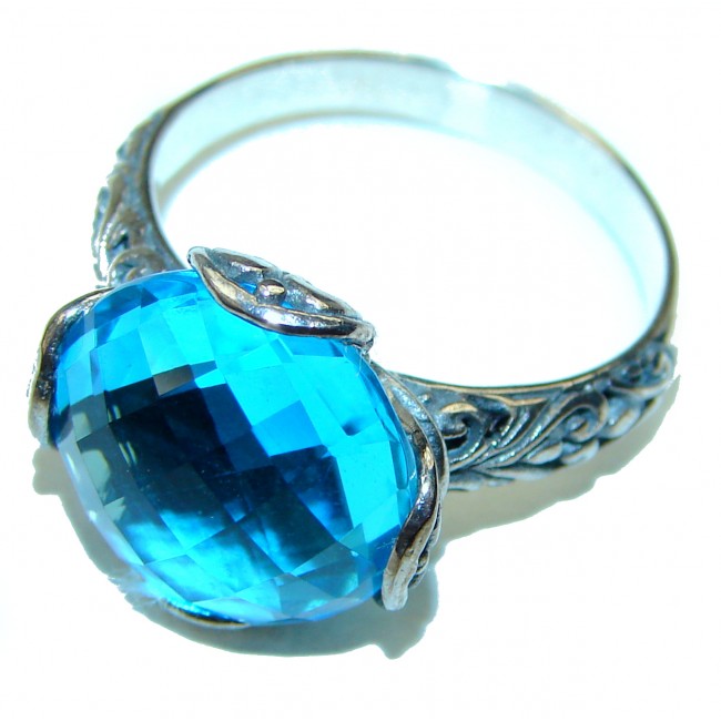 Authentic Swiss Blue Topaz .925 Sterling Silver handmade Ring size 9