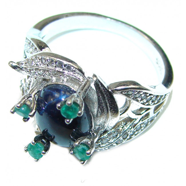 Blue Treasure 6.5 carat authentic Star Sapphire .925 Sterling Silver Statement Ring size 8