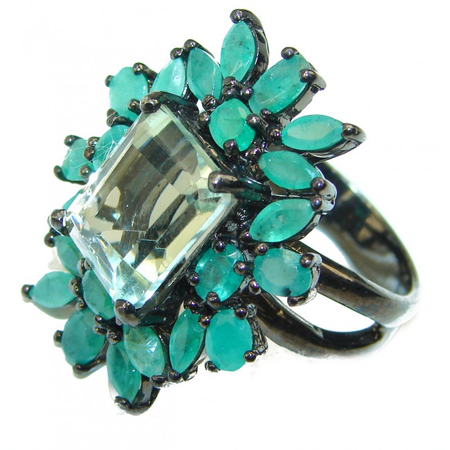 Green Amethyst black rhodium over .925 Sterling Silver ring size 8 1/2