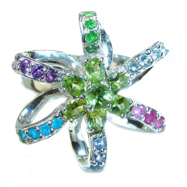 Genuine Amethyst Peridot .925 Sterling Silver Handcrafted Ring size 8