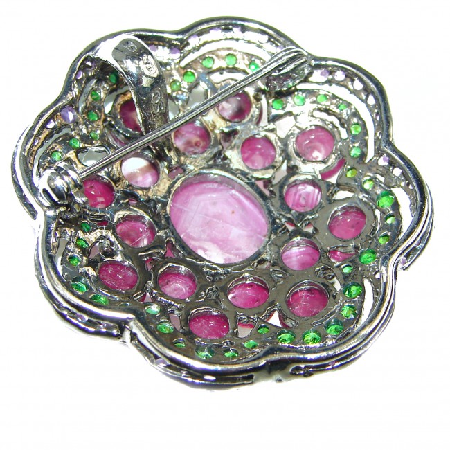 Excellent quality Genuine Star Ruby .925 Sterling Silver handmade Pendant - Brooch