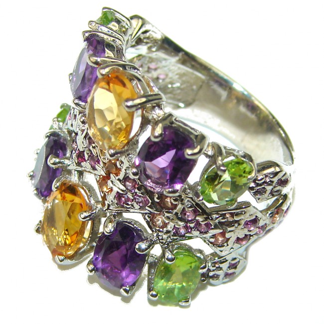 Summer Time authentic Multigem .925 Sterling Silver handcrafted Large ring size 8