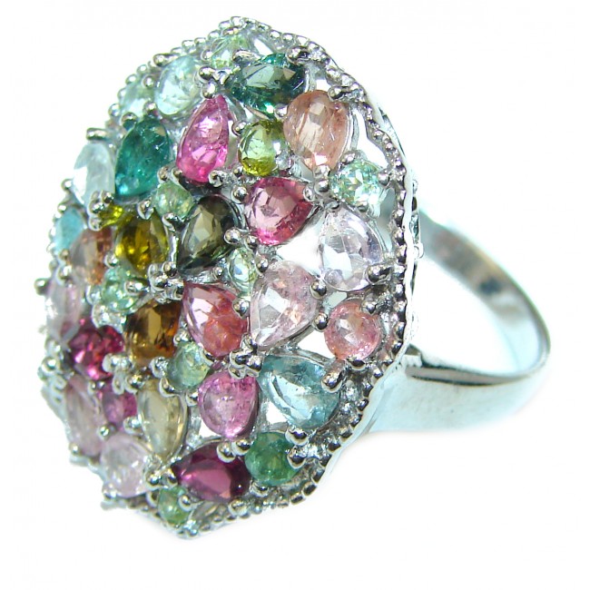 Natural Watermelon Tourmaline .925 Sterling Silver handcrafted ring; s. 7 3/4