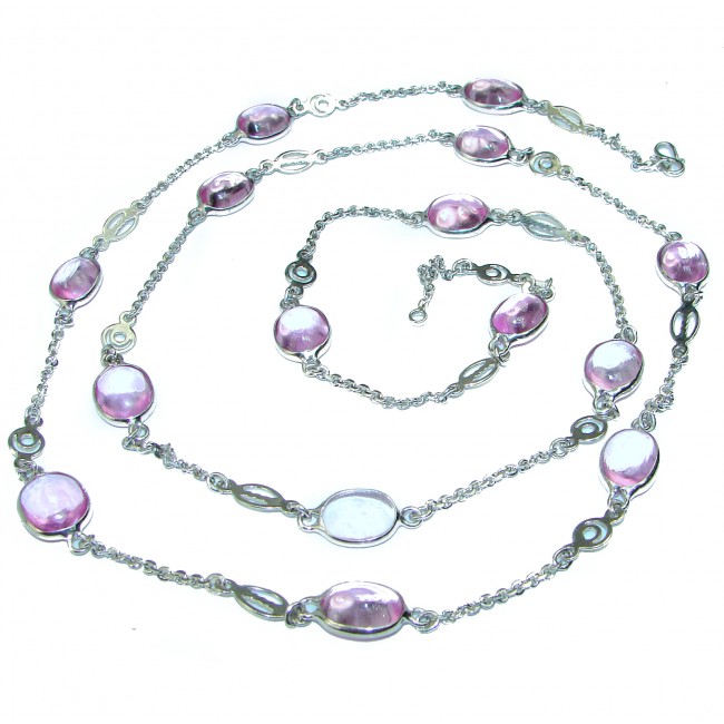 34 inches Pink Topaz .925 Sterling Silver handmade Station Necklace