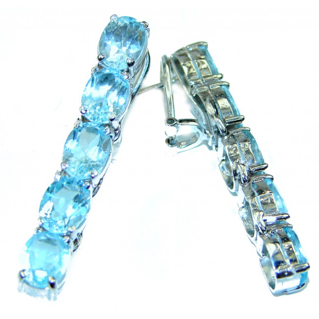 Genuine 12.5 carat Swiss Blue Topaz .925 Sterling Silver handcrafted earrings