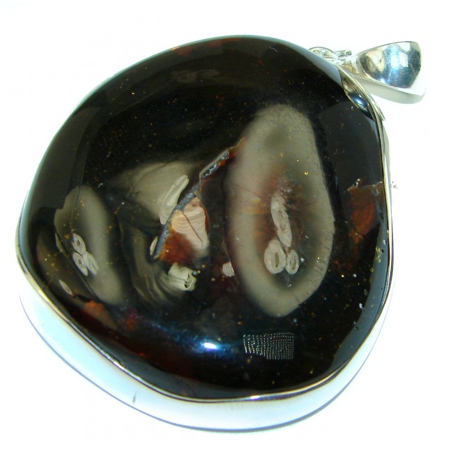 Dark COGNAC Baltic Amber .925 Sterling Silver handmade Pendant