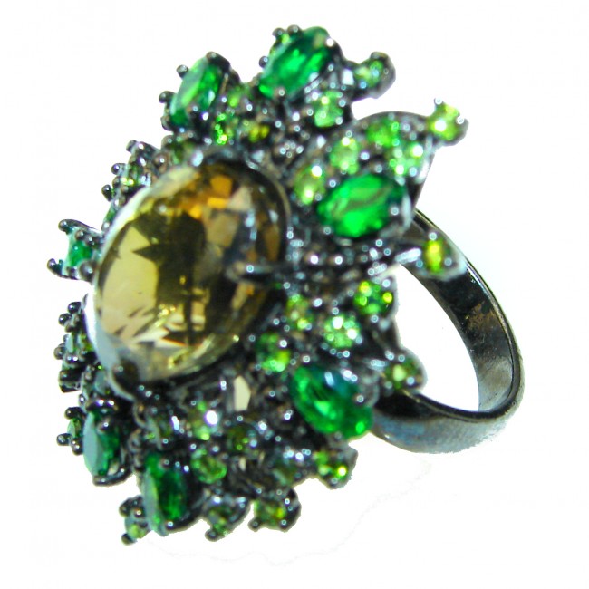 Green Topaz black rhodium over .925 Sterling Silver ring size 7 3/4