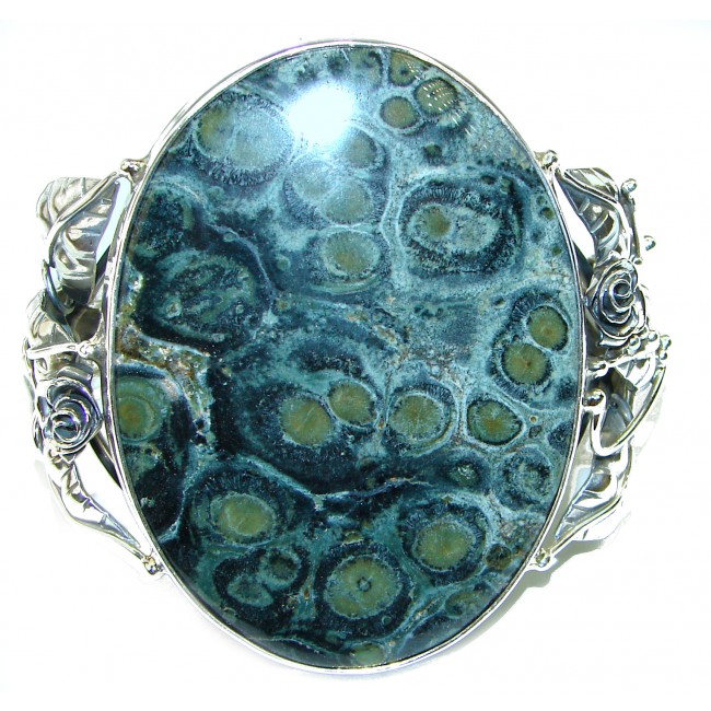 Beautiful Fine Art 86.5 grams Natural Rhyolite .925 Sterling Silver handcrafted Large bracelet Bangle
