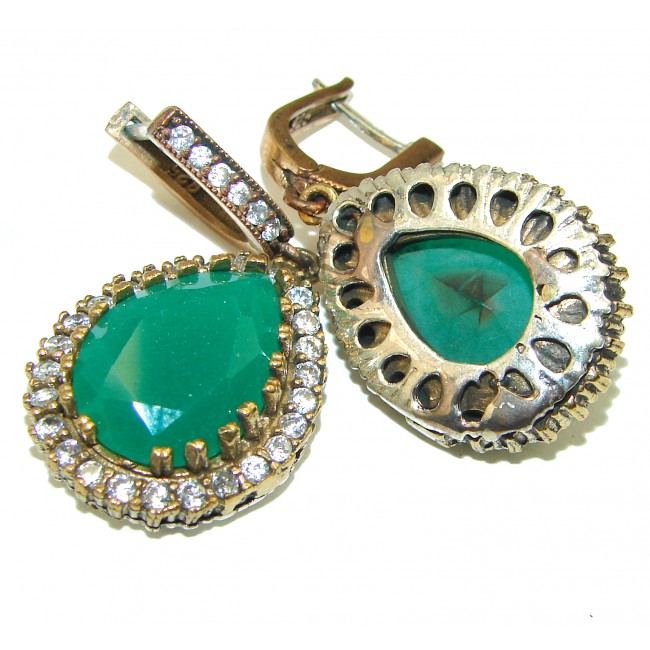 Spectacular created Emerald .925 Sterling Silver handcrafted earrings