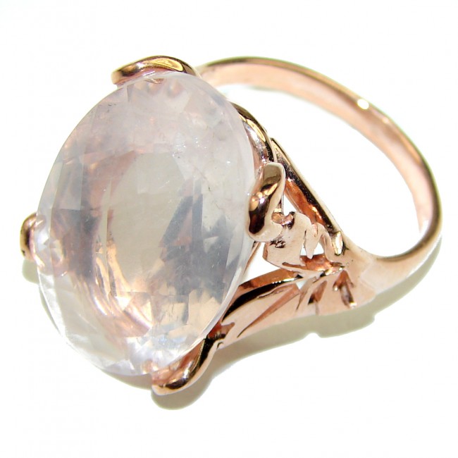Large 25.2 carat Rose Quartz 14K Gold over .925 Sterling Silver brilliantly handcrafted ring s. 7 3/4