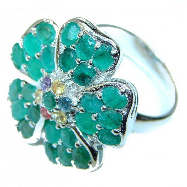 Spectacular Emerald .925 Sterling Silver handmade ring s. 9