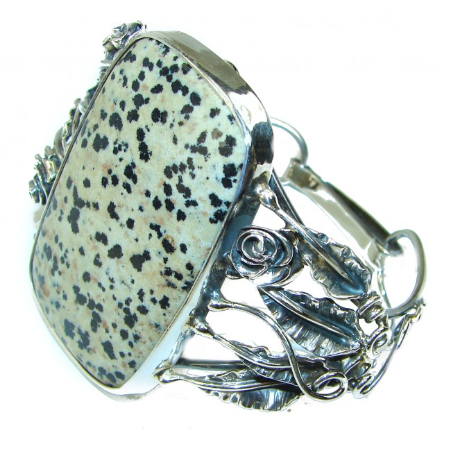 LARGE One in the World Natural Dalmatian Jasper .925 Sterling Silver Bracelet / Cuff