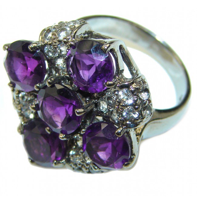 Genuine Amethyst black rhodium over .925 Sterling Silver Handcrafted Ring size 7 3/4