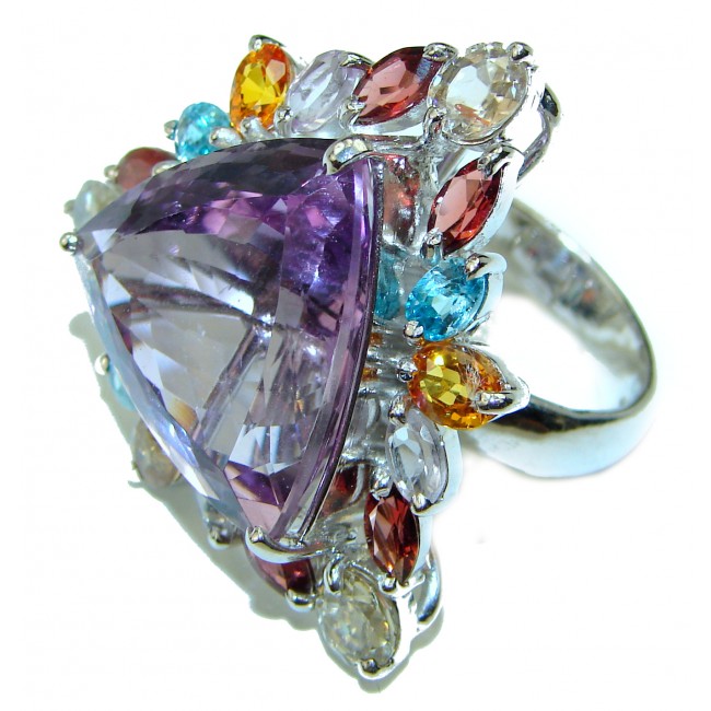 Large Genuine Amethyst .925 Sterling Silver handcrafted Cocktail ring size 8 1/2