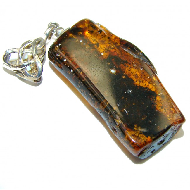 Dark Baltic Amber .925 Sterling Silver handmade Pendant