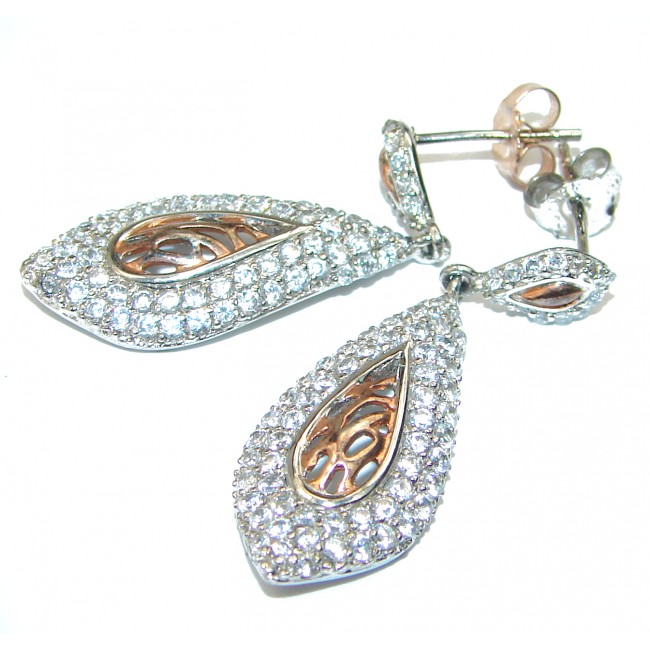 Amazing authentic White Topaz 2 tones .925 Sterling Silver earrings