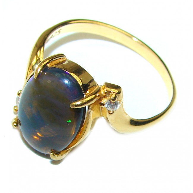 Vintage Design 10.2ctw Genuine Black Opal 14K Gold over .925 Sterling Silver handmade Ring size 8