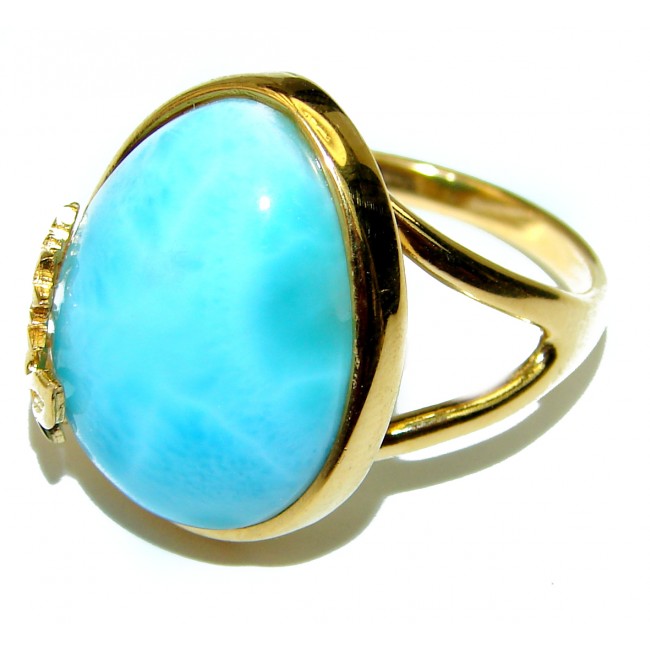 Precious Blue Larimar 14K Gold over .925 Sterling Silver handmade ring size 8 1/4