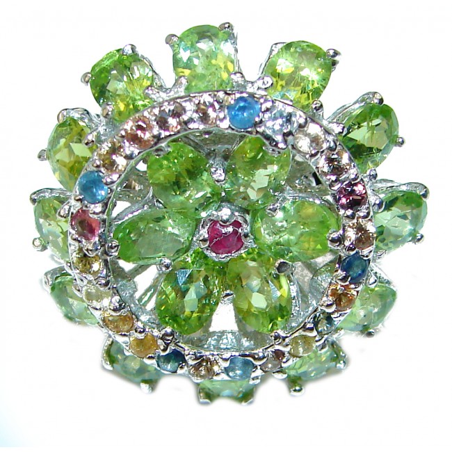 Spring Flower Peridot .925 Sterling Silver ring s. 8 1/2