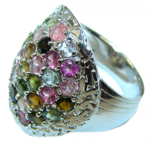 Natural Watermelon Tourmaline .925 Sterling Silver handcrafted ring; s. 8