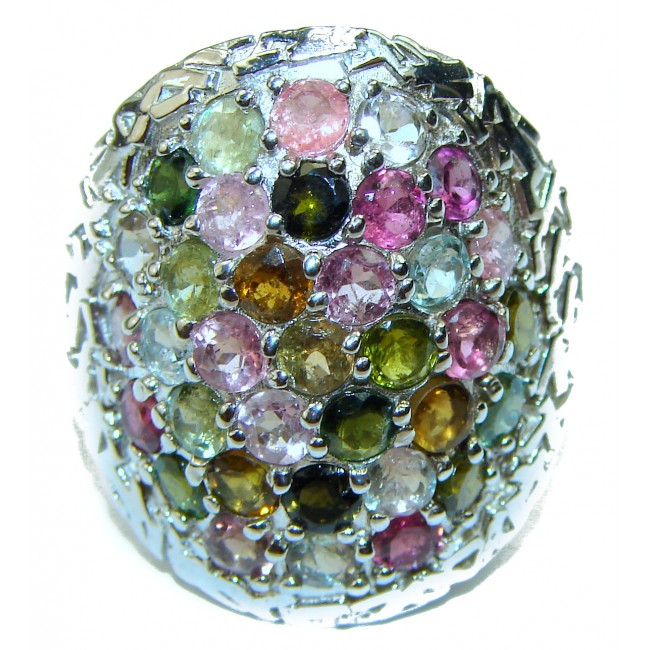 Natural Watermelon Tourmaline .925 Sterling Silver handcrafted ring; s. 8