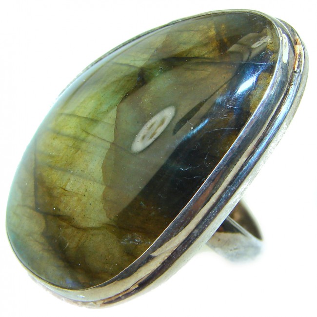 Large Modern Design GENUINE Labradorite .925 Sterling Silver handcrafted ring size 8 adjustable