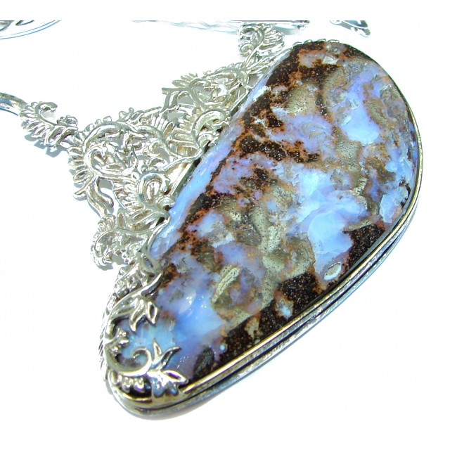 Huge Australian Boulder Opal .925 Sterling Silver brilliantly handcrafted necklace
