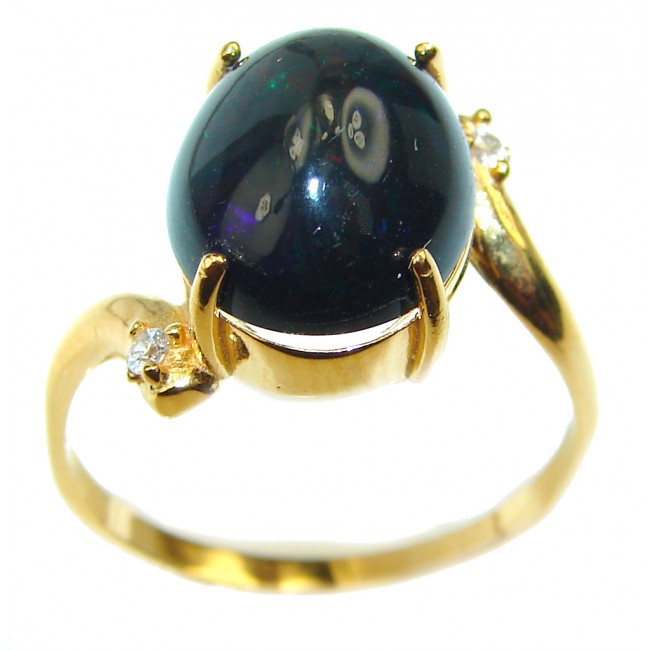 Vintage Design 10.2ctw Genuine Black Opal 14K Gold over .925 Sterling Silver handmade Ring size 9 1/2