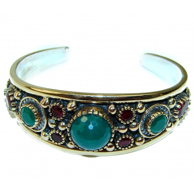 Victorian Style Created Emerald & White Topaz Sterling Silver Bracelet / Cuff