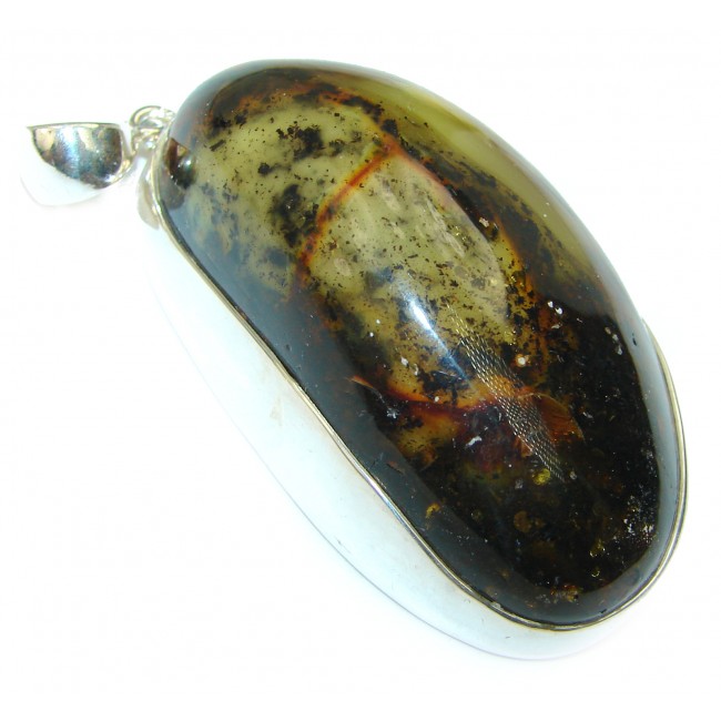 Huge 33.9 grams Natural Baltic Amber .925 Sterling Silver handmade Pendant