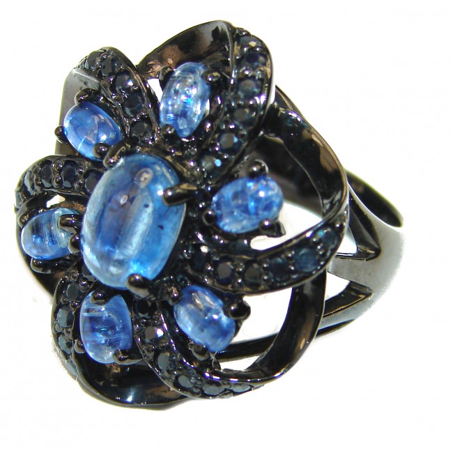 Blue African Kyanite black rhodium over .925 Sterling Silver handmade Ring size 6 1/2