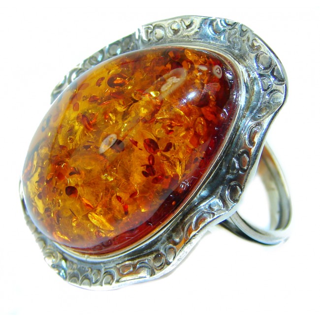 Beautiful Authentic Baltic Amber .925 Sterling Silver handcrafted ring; s. 8 1/4