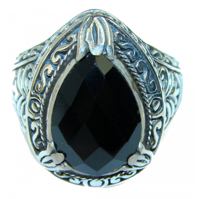 Huge Black Onyx .925 Sterling Silver handcrafted ring; s. 7 1/4