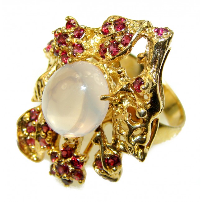Large 12.2 carat Rose Quartz 14K Gold over .925 Sterling Silver brilliantly handcrafted ring s. 8 1/4