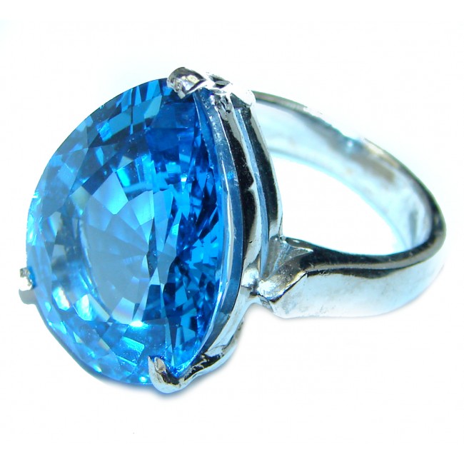 Snow Queen Large Swiss Blue Topaz .925 Sterling Silver handmade Ring size 7 3/4