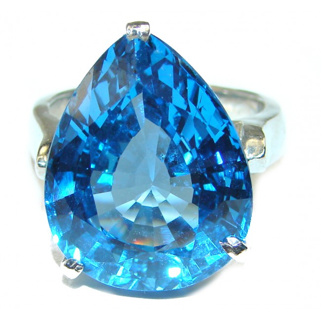 Snow Queen Large Swiss Blue Topaz .925 Sterling Silver handmade Ring size 7 3/4