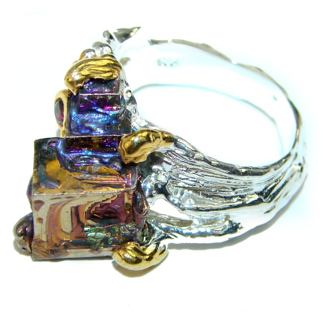 Natural Bismuth Crystal 14K Gold over .925 Sterling Silver handmade Ring size 7 1/2