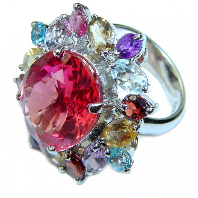 Pink Dream 17.5 carat Pink Topaz .925 Silver handcrafted Huge Cocktail Ring s. 8
