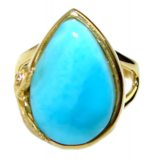 Precious Blue Larimar 14K Gold over .925 Sterling Silver handmade ring size 9