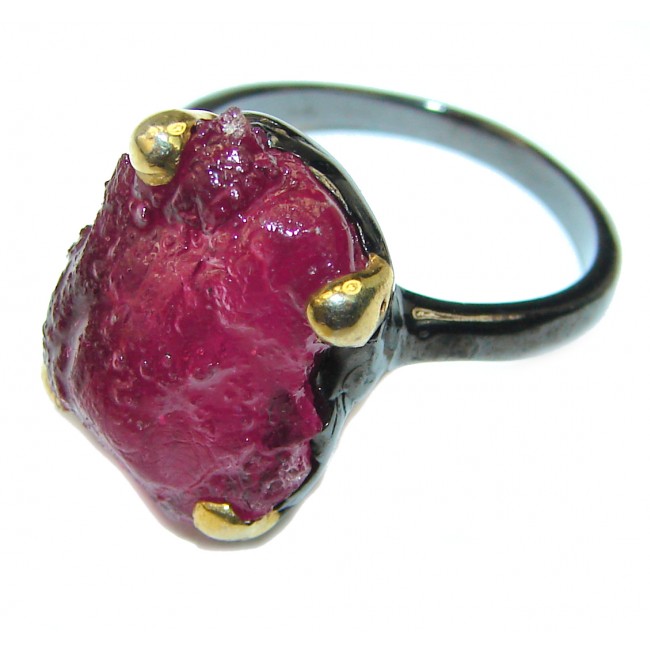 Authentic Rough Ruby black rhodium over 2 tones .925 Sterling Silver Ring size 8 3/4