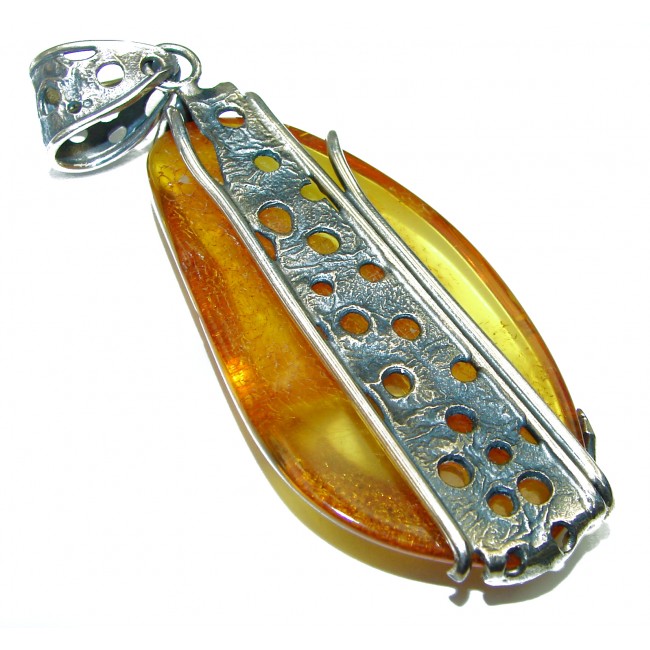 Huge Baltic Amber .925 Sterling Silver handmade Pendant