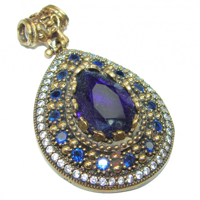Precious created Sapphire .925 Sterling Silver handmade Pendant