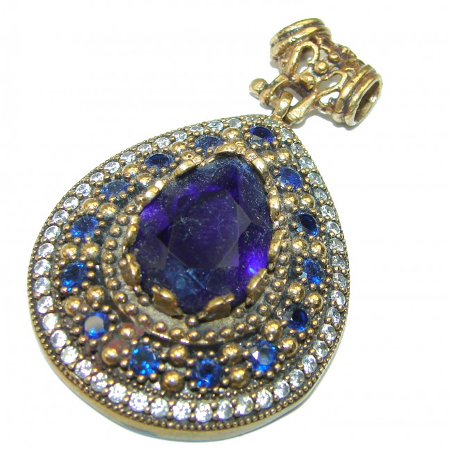 Precious created Sapphire .925 Sterling Silver handmade Pendant